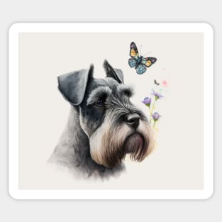 Miniature Schnauzer with butterfly Watercolour Painting Sticker